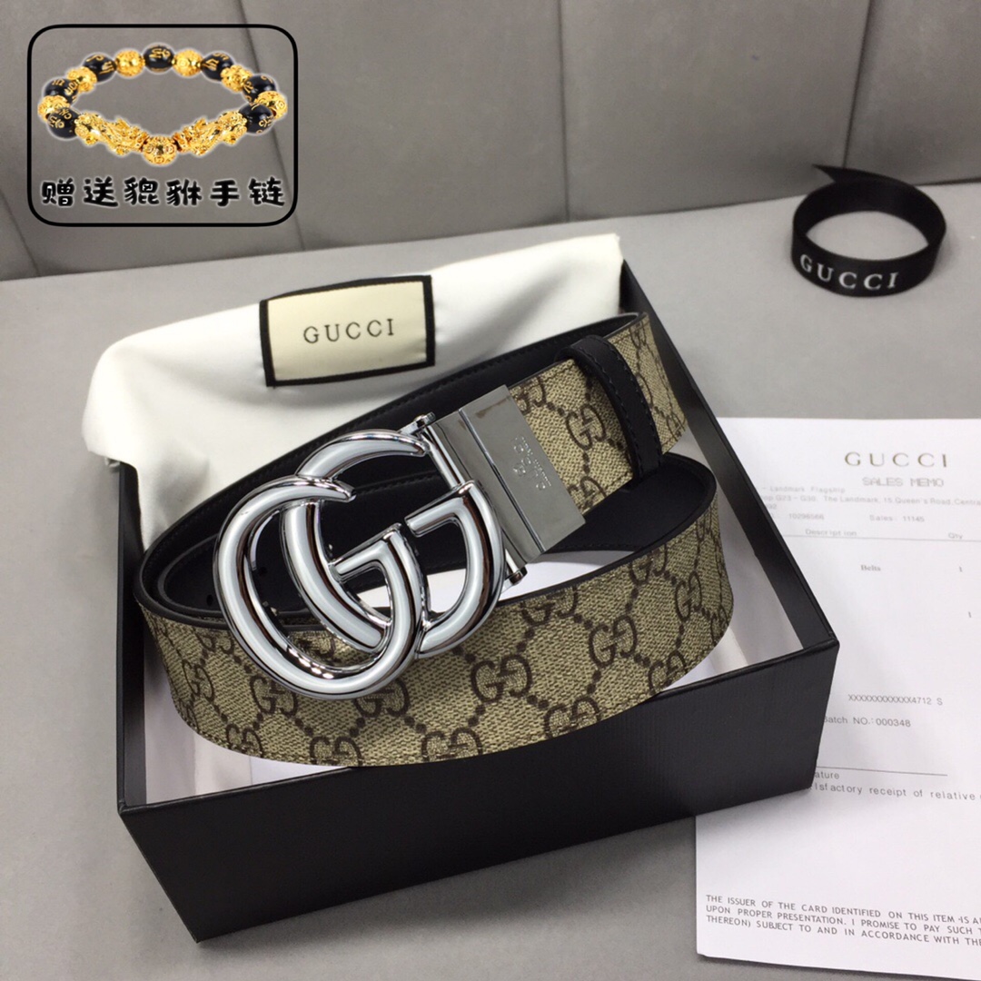 GUCCI.古奇，高级人造革配进口小牛皮底，采用环保工艺制作而成，配以高档皮质滚边，钯色金属旋转钢扣，宽