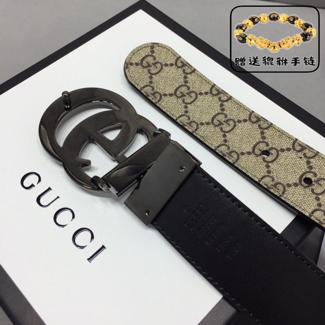 GUCCI.古奇，高级人造革配进口小牛皮底，采用环保工艺制作而成，配以高档皮质滚边，钯色金属旋转钢扣，宽