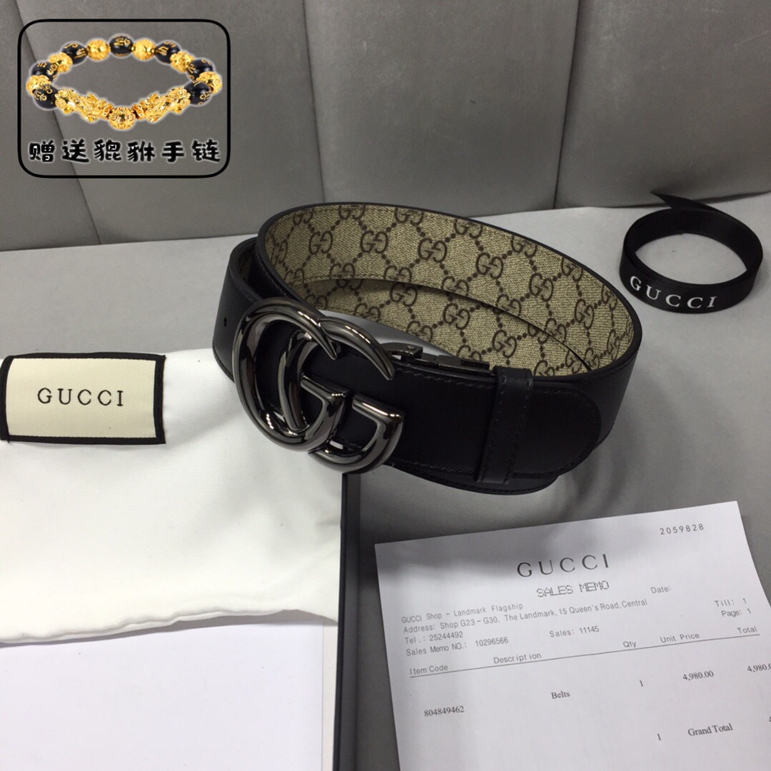 GUCCI.古奇，高级人造革配进口小牛皮底，采用环保工艺制作而成，配以高档皮质滚边，钯色金属旋转钢扣，宽