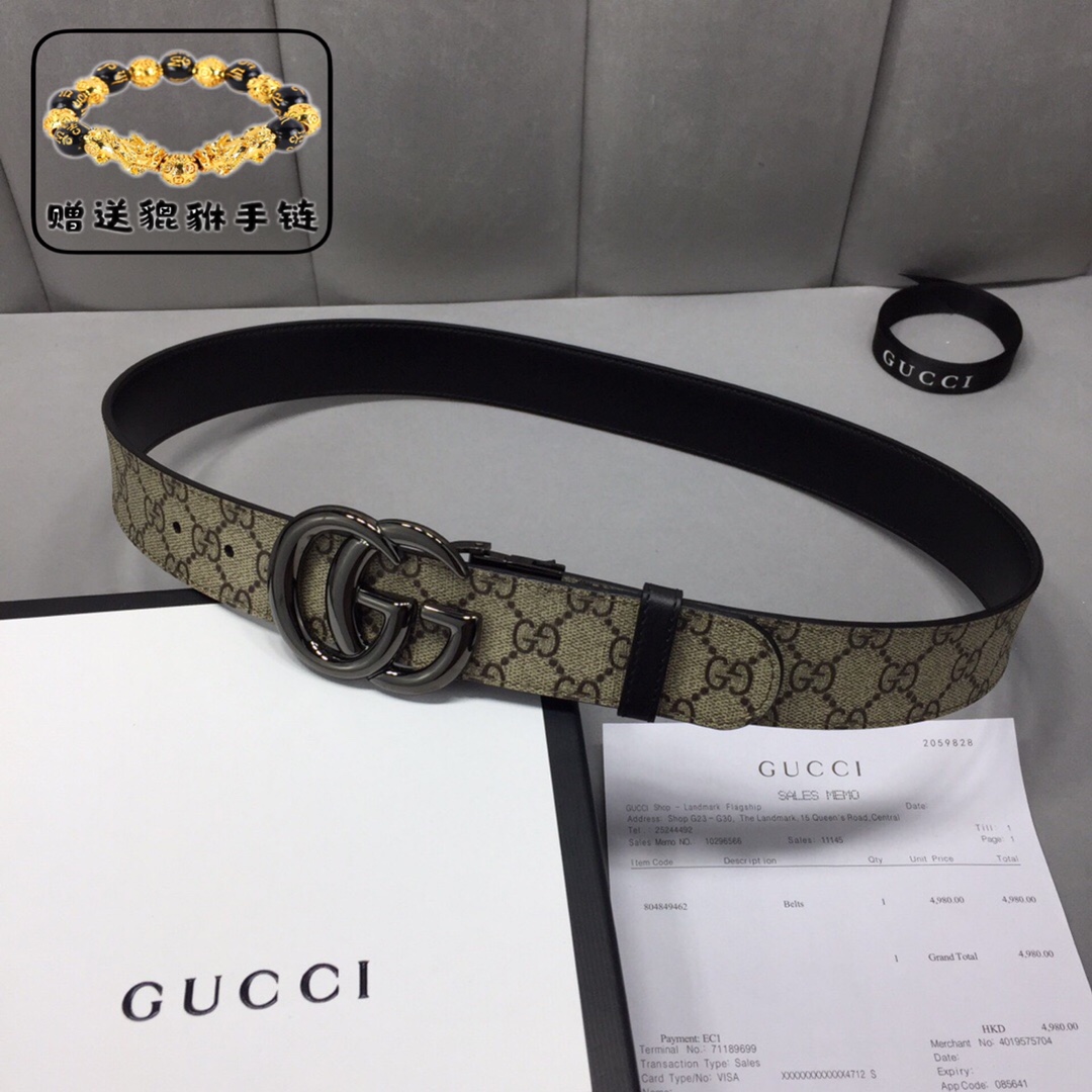 GUCCI.古奇，高级人造革配进口小牛皮底，采用环保工艺制作而成，配以高档皮质滚边，钯色金属旋转钢扣，宽