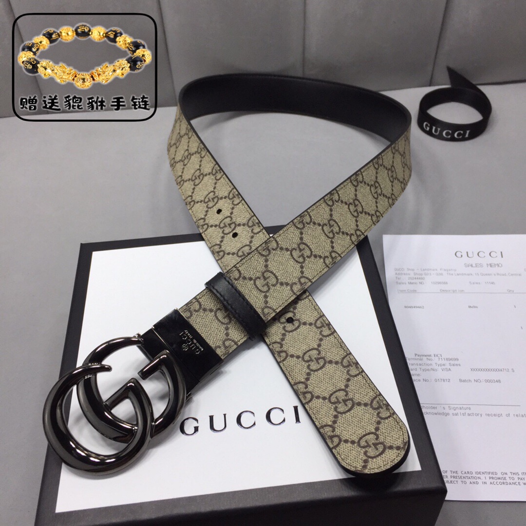 GUCCI.古奇，高级人造革配进口小牛皮底，采用环保工艺制作而成，配以高档皮质滚边，钯色金属旋转钢扣，宽