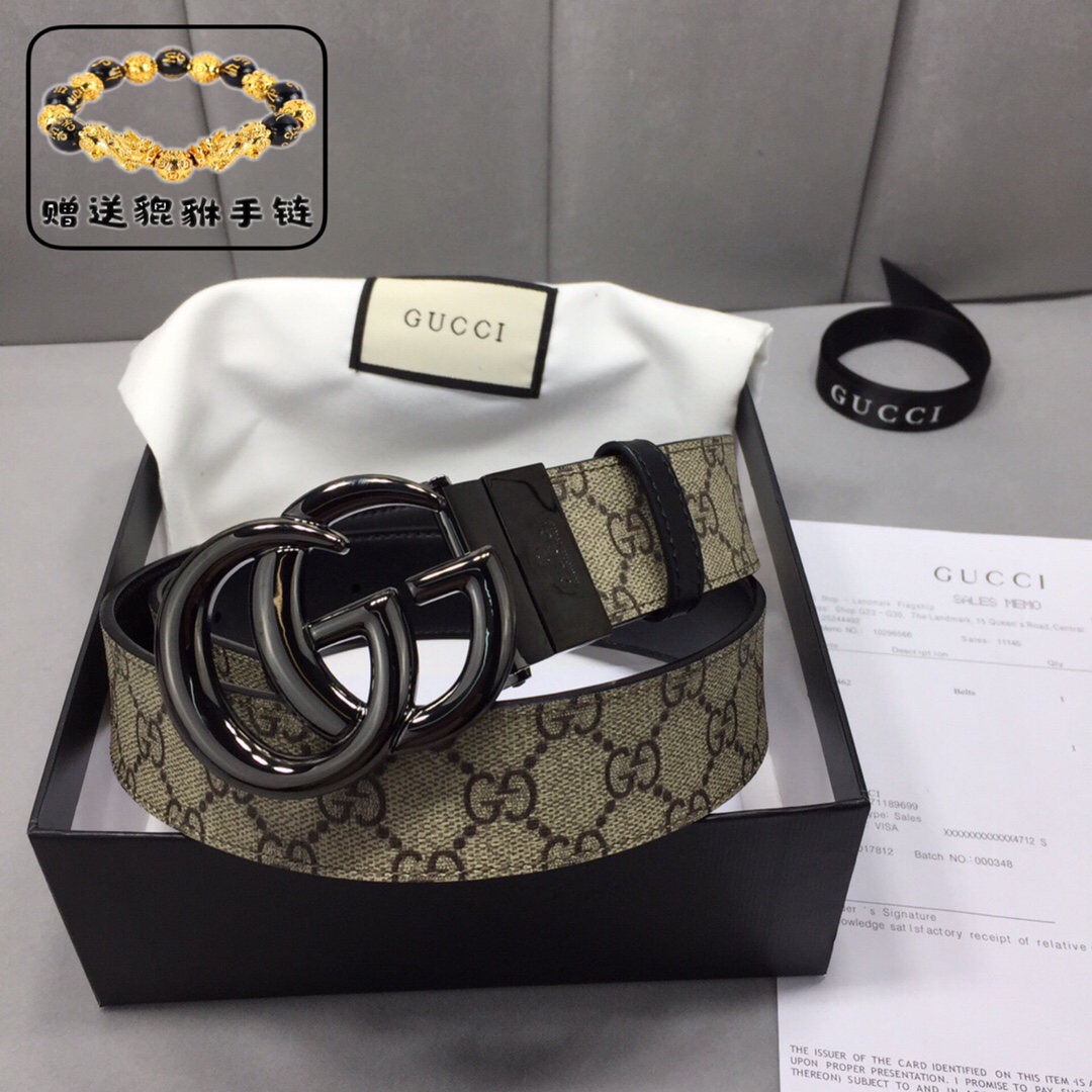 GUCCI.古奇，高级人造革配进口小牛皮底，采用环保工艺制作而成，配以高档皮质滚边，钯色金属旋转钢扣，宽