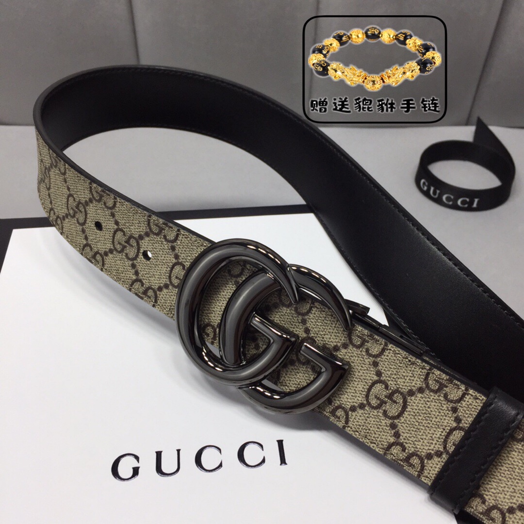 GUCCI.古奇，高级人造革配进口小牛皮底，采用环保工艺制作而成，配以高档皮质滚边，钯色金属旋转钢扣，宽