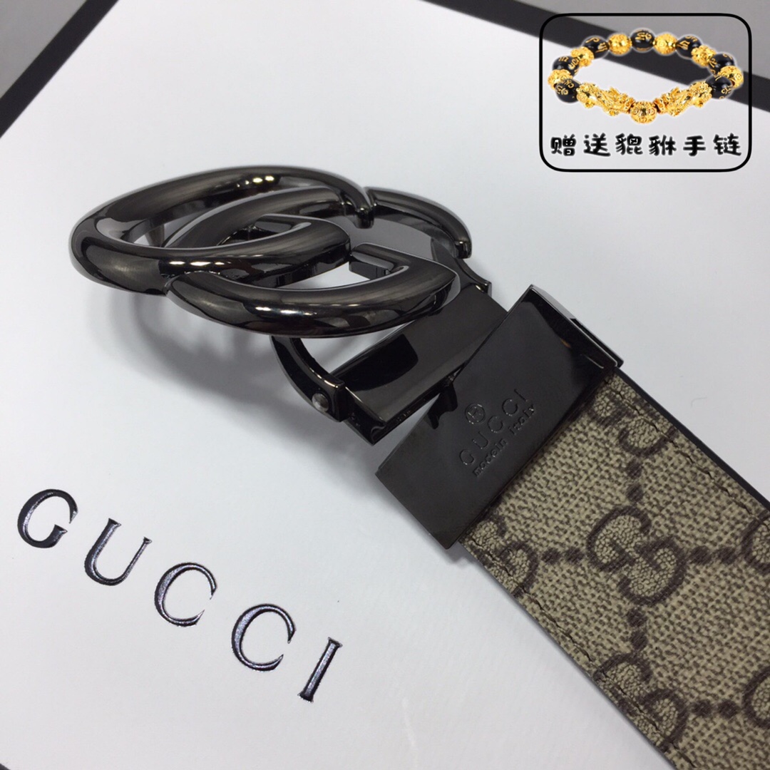 GUCCI.古奇，高级人造革配进口小牛皮底，采用环保工艺制作而成，配以高档皮质滚边，钯色金属旋转钢扣，宽