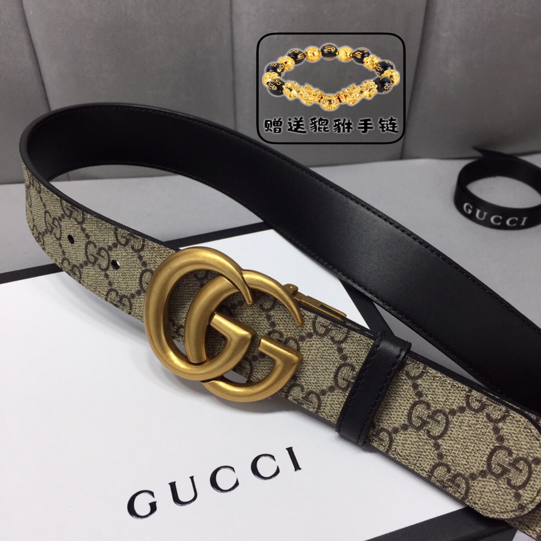 GUCCI.古奇，高级人造革配进口小牛皮底，采用环保工艺制作而成，配以高档皮质滚边，钯色金属旋转钢扣，宽