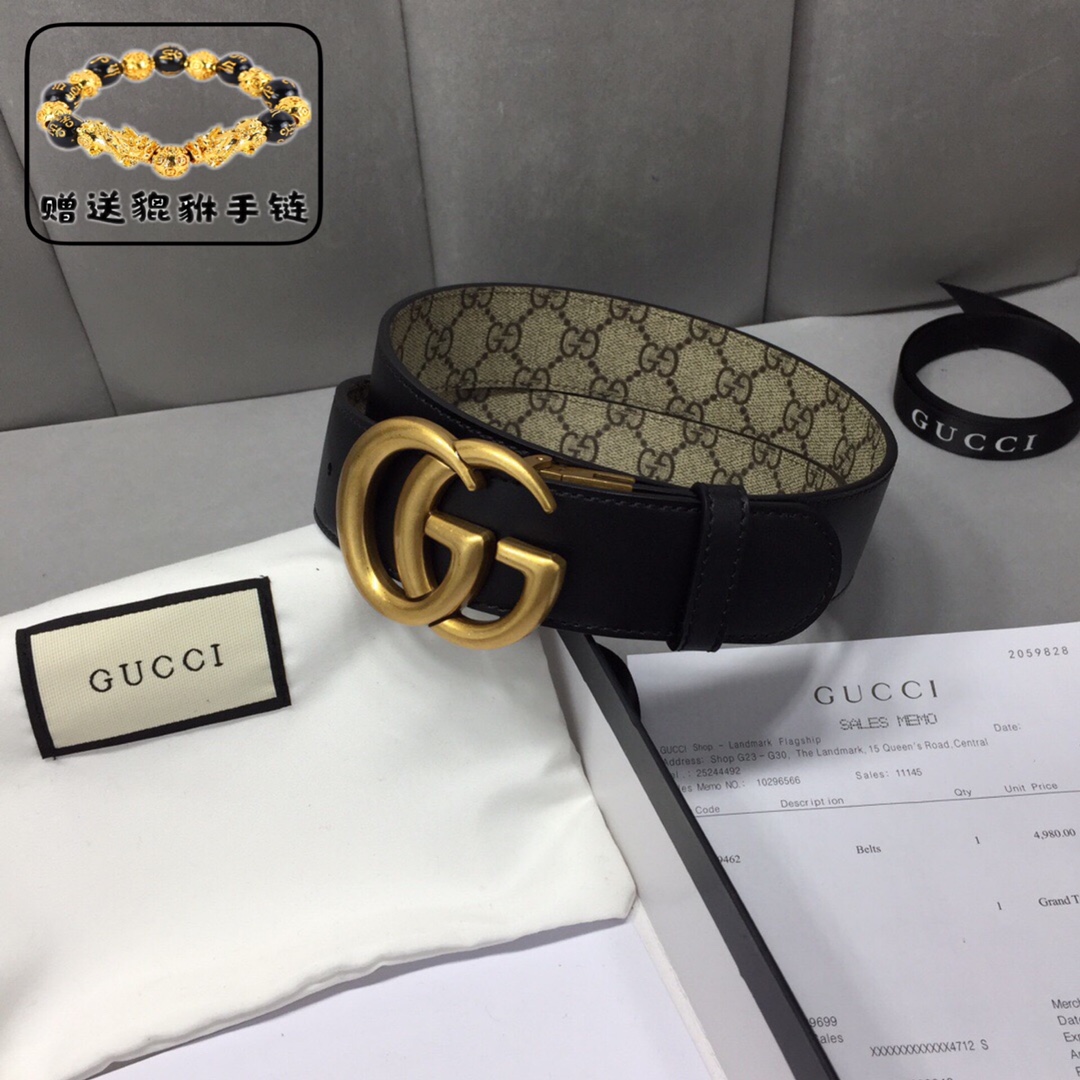 GUCCI.古奇，高级人造革配进口小牛皮底，采用环保工艺制作而成，配以高档皮质滚边，钯色金属旋转钢扣，宽