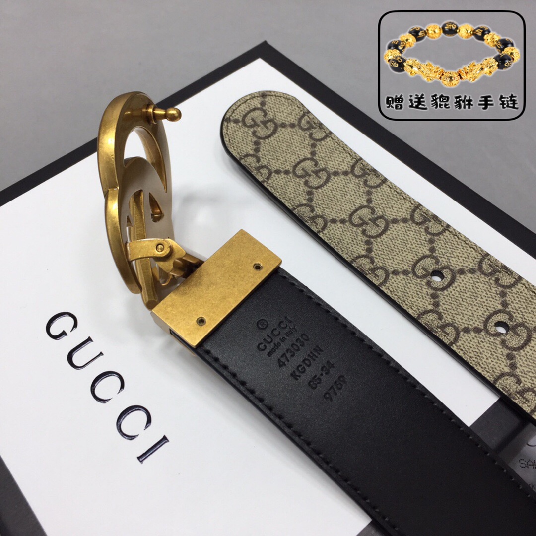 GUCCI.古奇，高级人造革配进口小牛皮底，采用环保工艺制作而成，配以高档皮质滚边，钯色金属旋转钢扣，宽