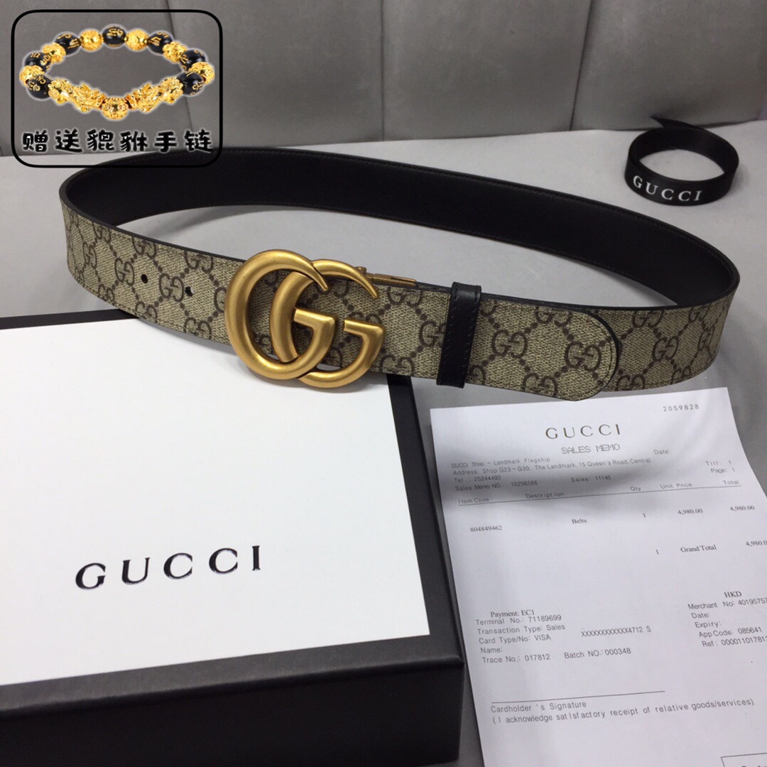 GUCCI.古奇，高级人造革配进口小牛皮底，采用环保工艺制作而成，配以高档皮质滚边，钯色金属旋转钢扣，宽