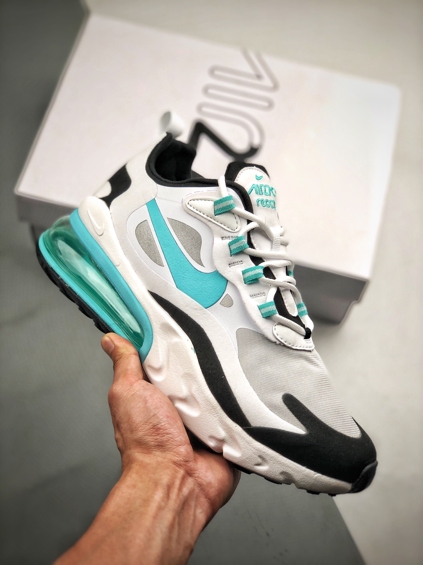 190 Air Max 270 React 湖水蓝 原盒二维码原标 扫描秒进官网