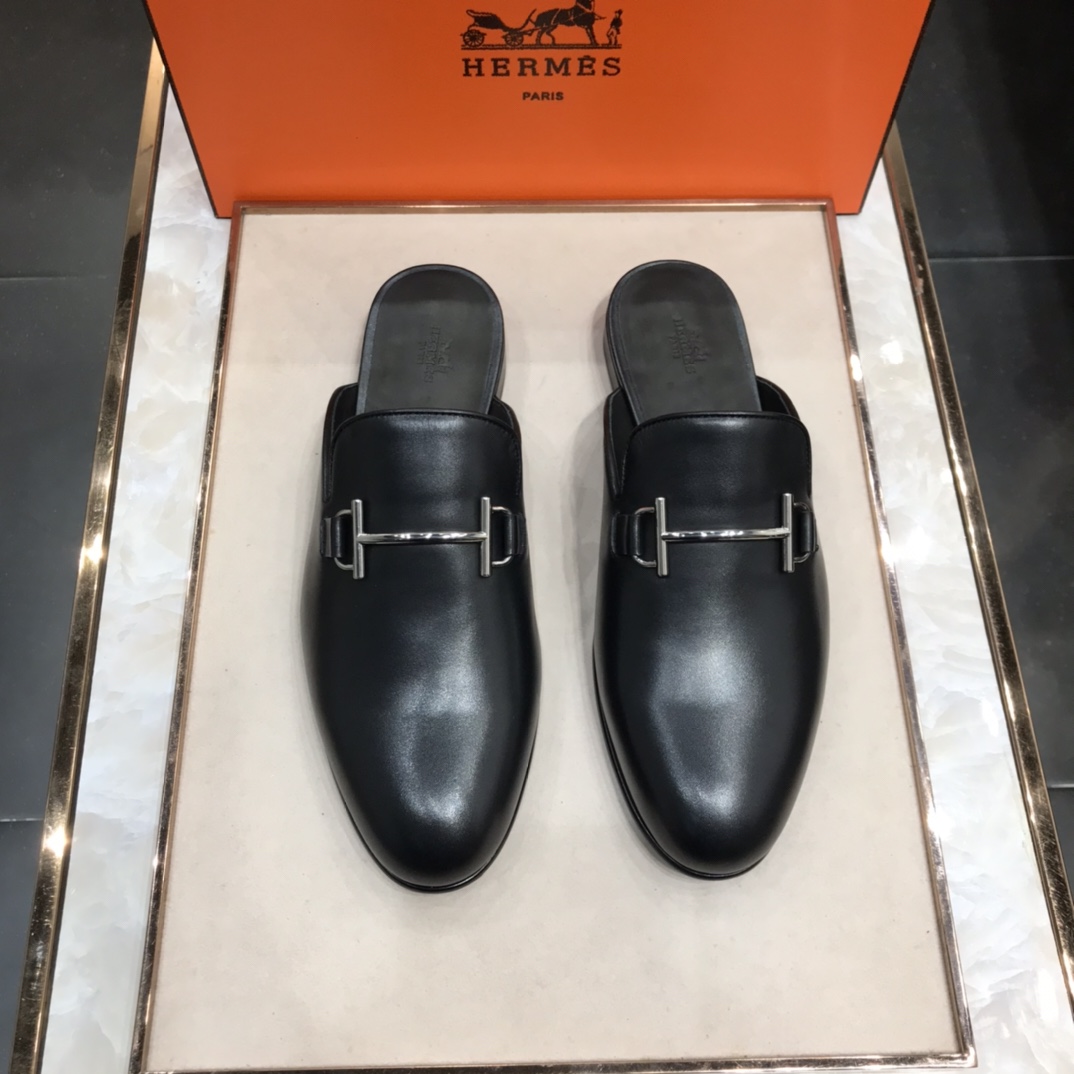 Hermes Shoes Slippers Cowhide Genuine Leather Casual