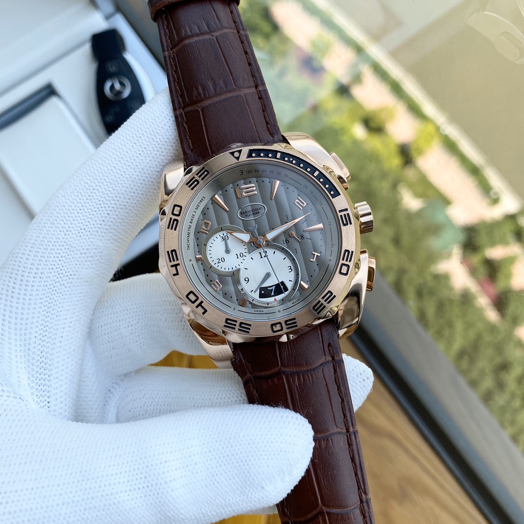 Palma Johnny-PARMIGIANI Men’s Watch: White 316L Steel, Mineral Glass, Cow Skin Band - 图片 6
