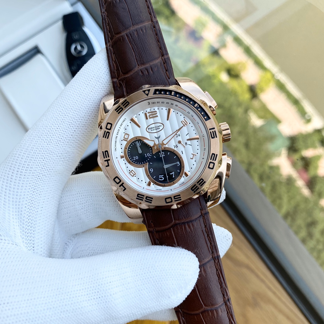 Palma Johnny-PARMIGIANI Men’s Watch: White 316L Steel, Mineral Glass, Cow Skin Band - 图片 5