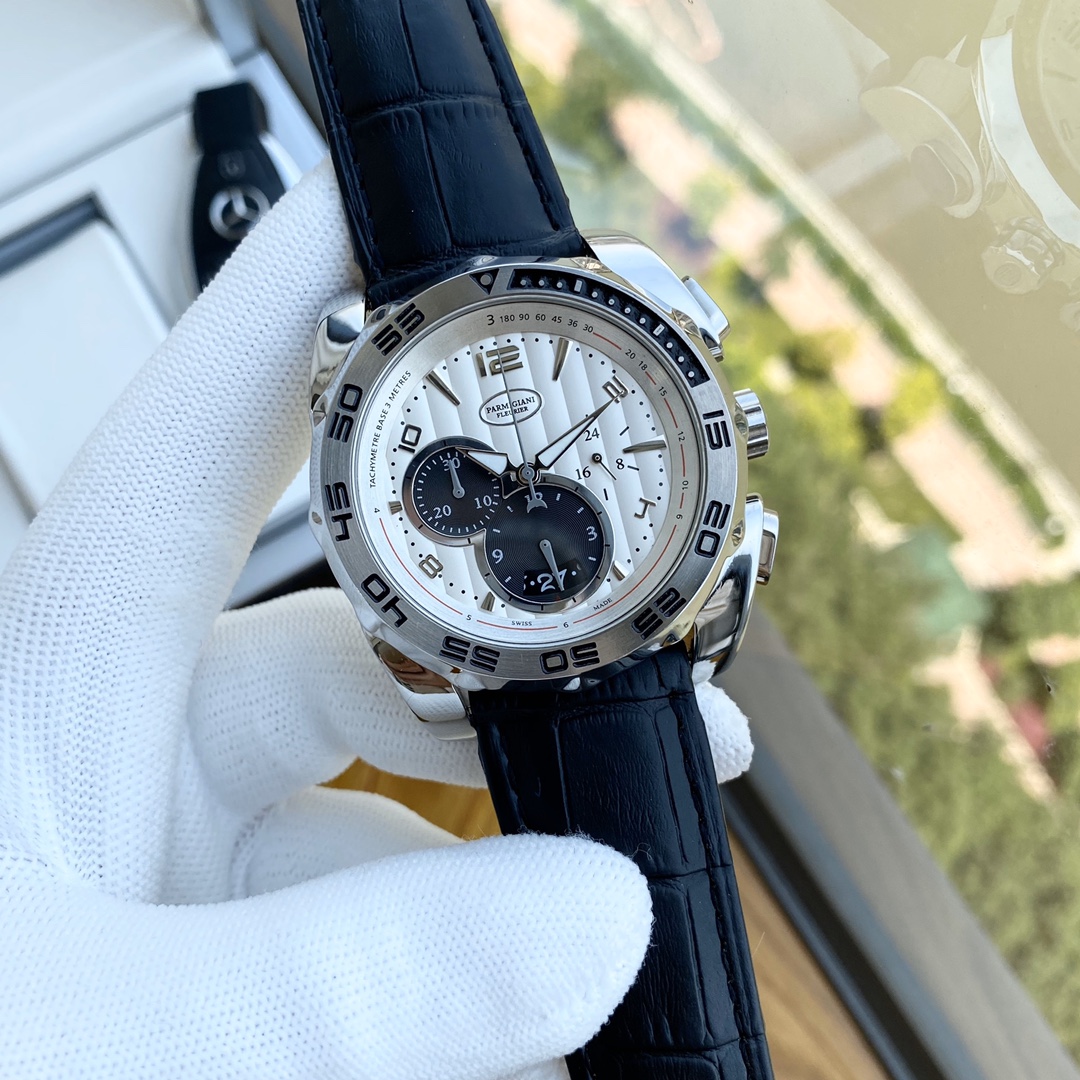 Palma Johnny-PARMIGIANI Men’s Watch: White 316L Steel, Mineral Glass, Cow Skin Band