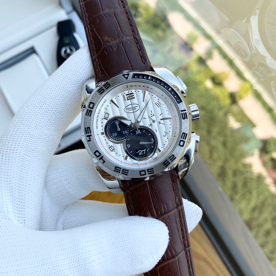 Palma Johnny-PARMIGIANI Men’s Watch: White 316L Steel, Mineral Glass, Cow Skin Band - 图片 2