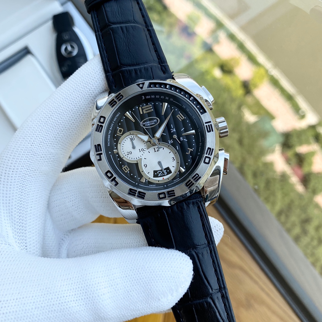 Palma Johnny-PARMIGIANI Men’s Watch: White 316L Steel, Mineral Glass, Cow Skin Band - 图片 4