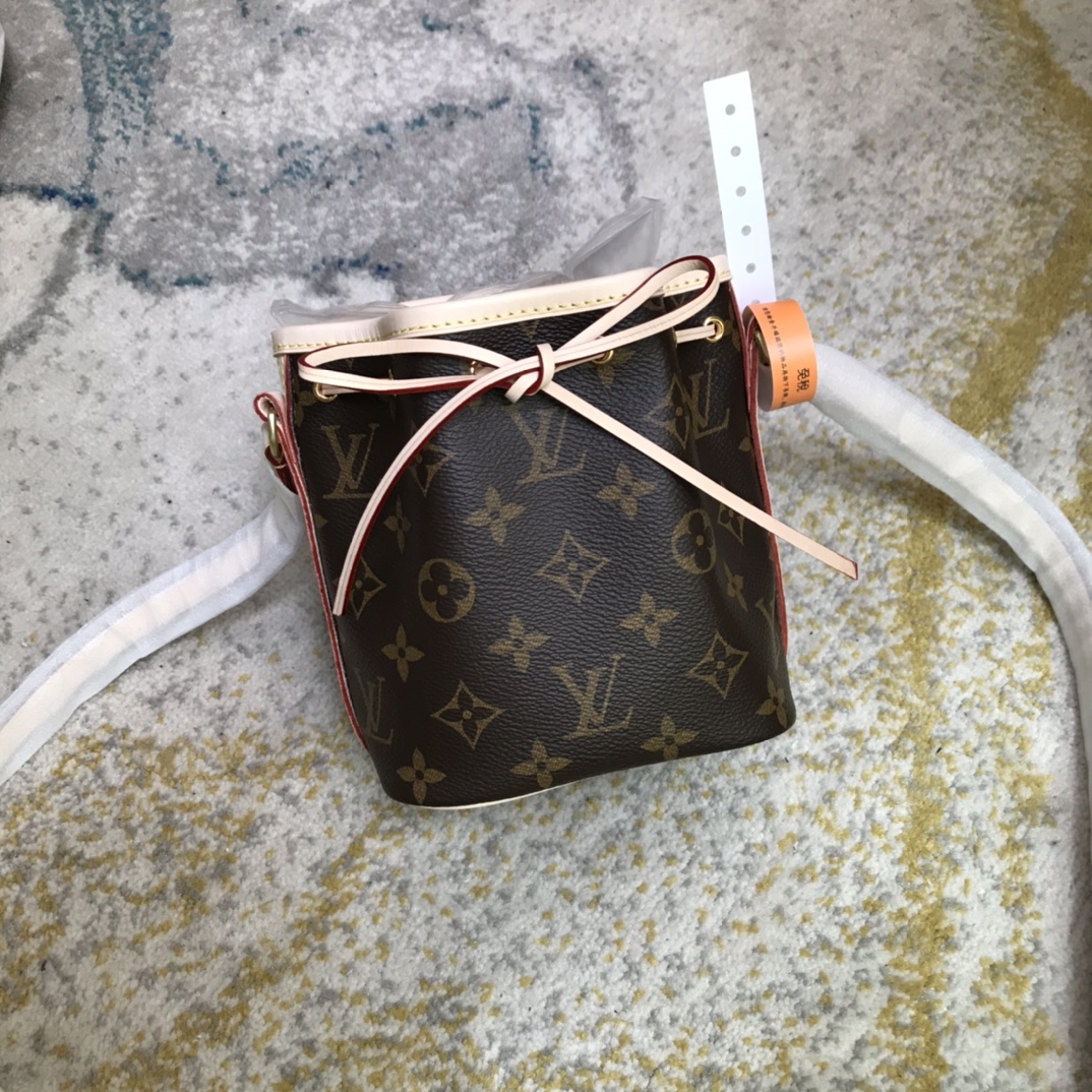 Louis Vuitton LV Nano Noe Bags Handbags Gold Monogram Canvas Cowhide Fabric Mini M41346