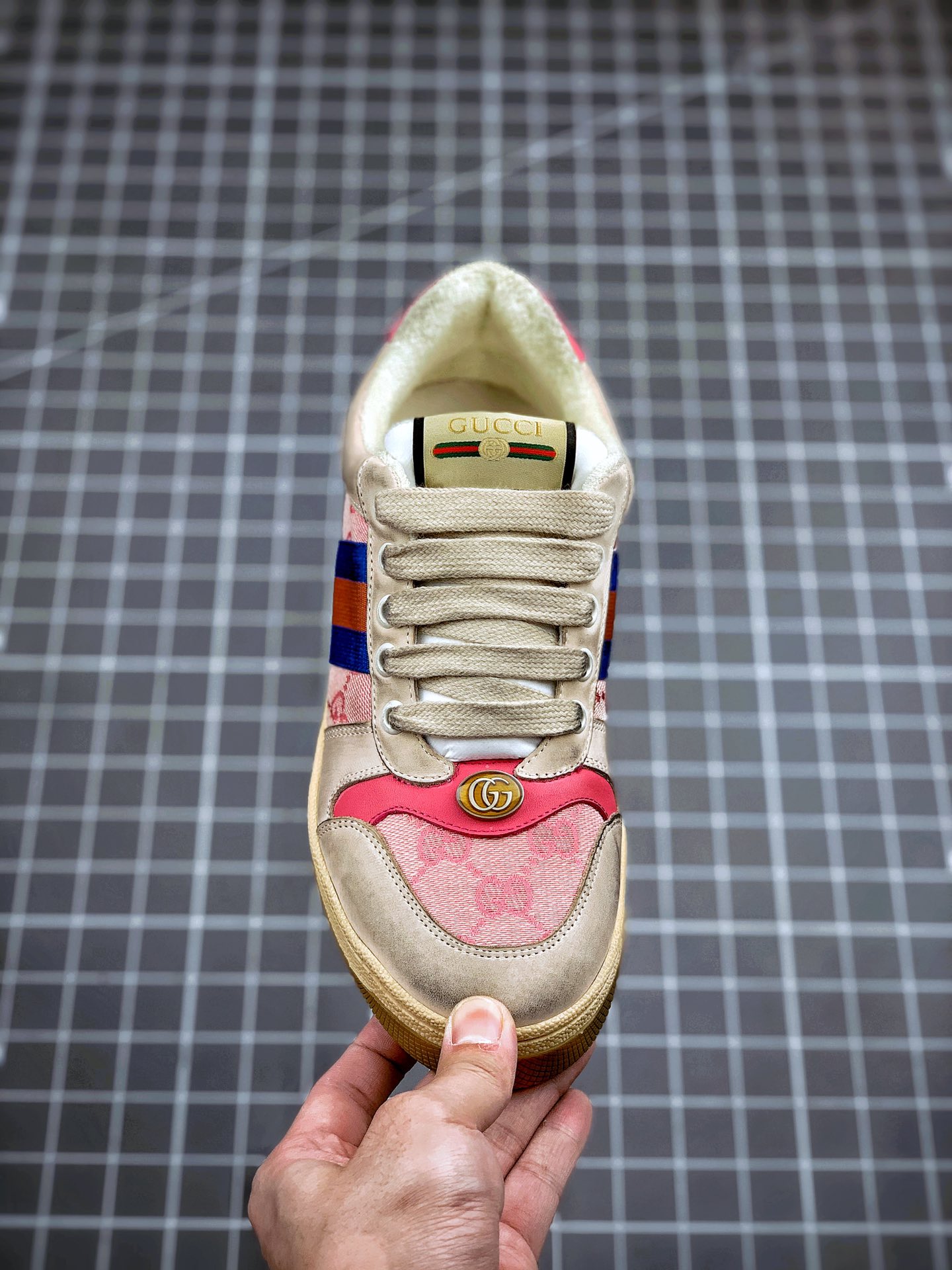 460  Gucci Distressed Screener sneaker 经典原型复古百搭做旧老爹板鞋/复古学院风