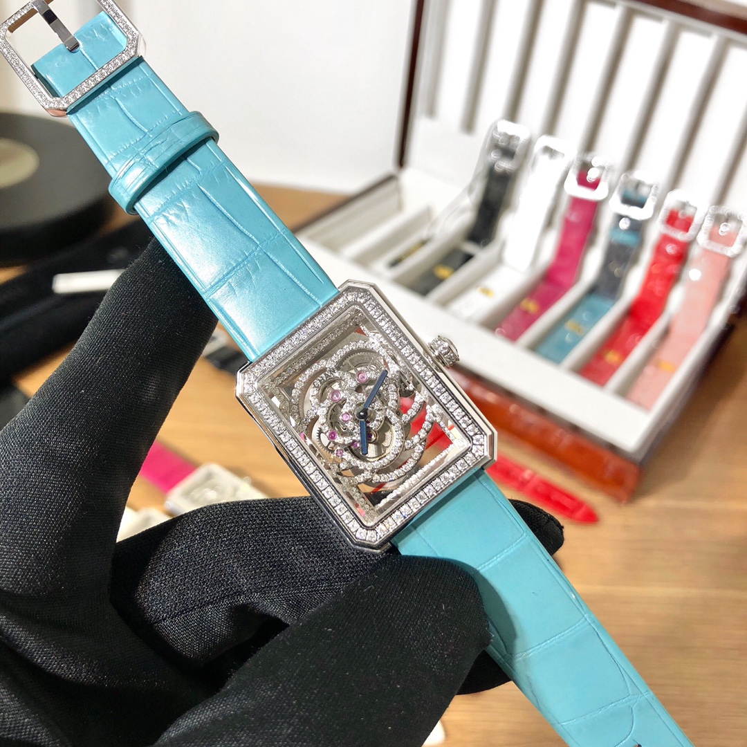 Chanel Premiere silver case, openworked dial, colored leather strap 26mm Women's Automatic