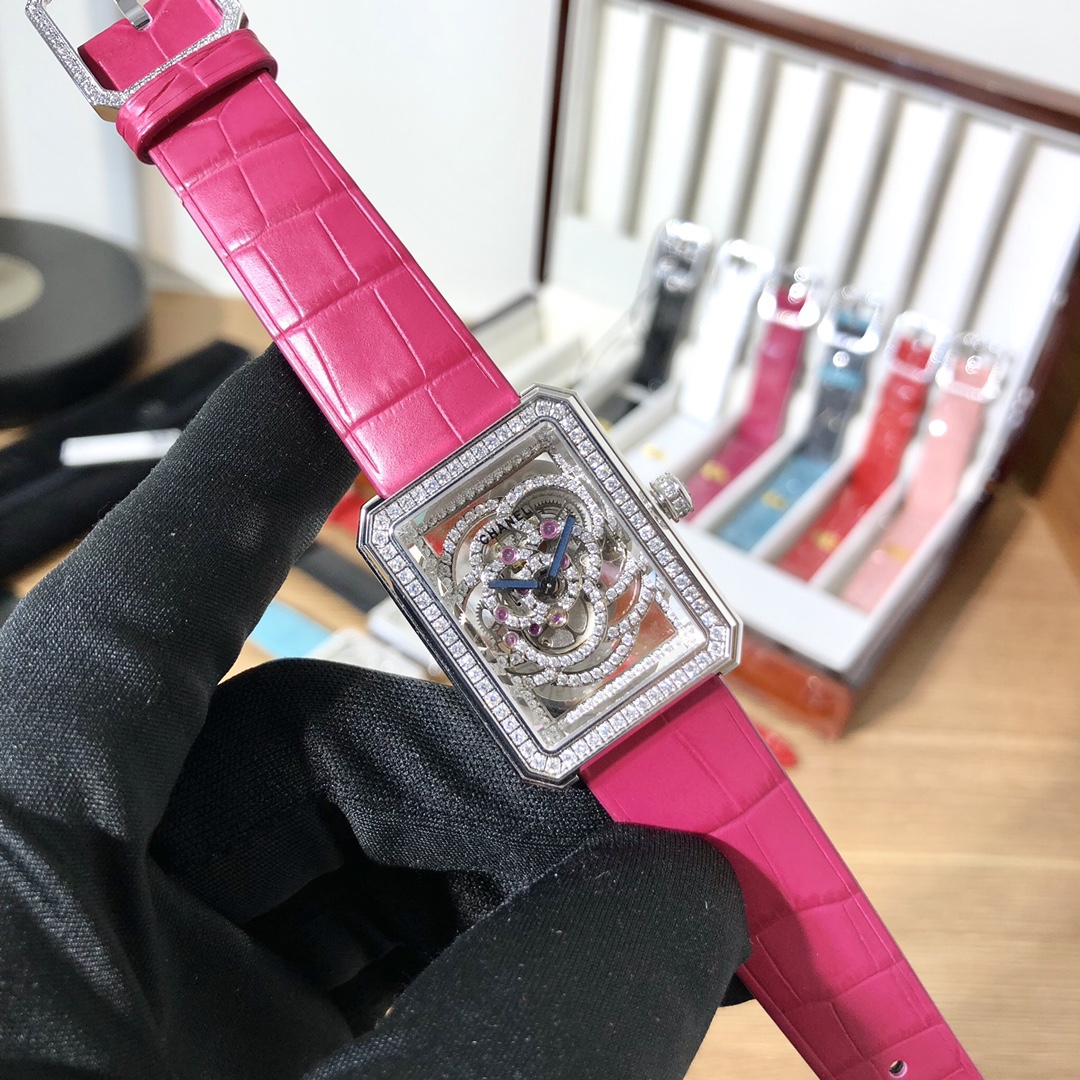 Chanel Premiere silver case, openworked dial, colored leather strap 26mm Women's Automatic