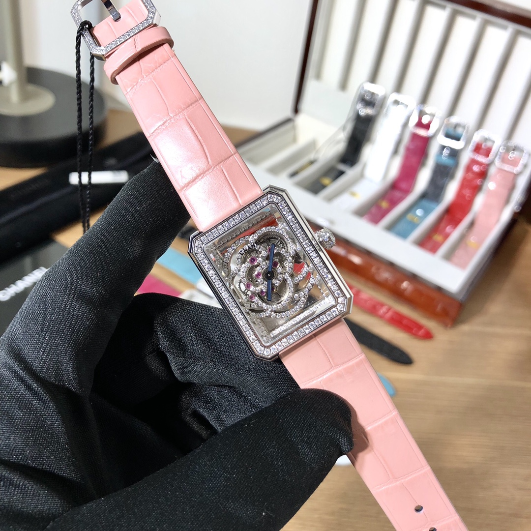 Chanel Premiere silver case, openworked dial, colored leather strap 26mm Women's Automatic