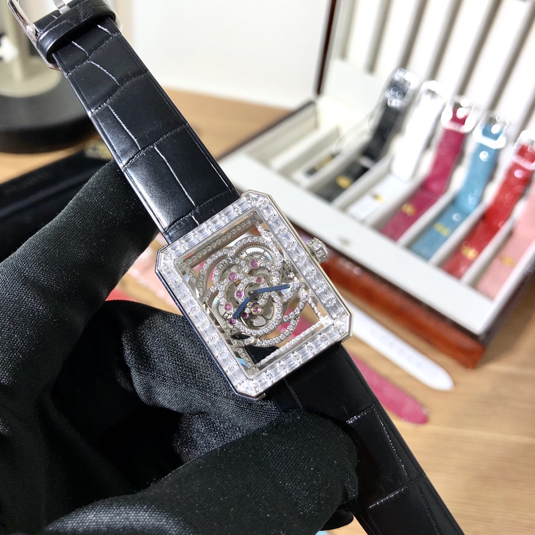 Chanel Première silver case, silver bezel, skeleton dial, assorted leather straps 20mm Women's Quartz