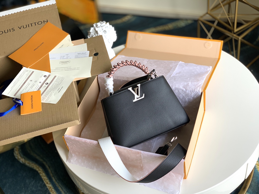 AAA Class Replica
 Louis Vuitton LV Capucines Bags Handbags Black Weave Taurillon Summer Collection M56408