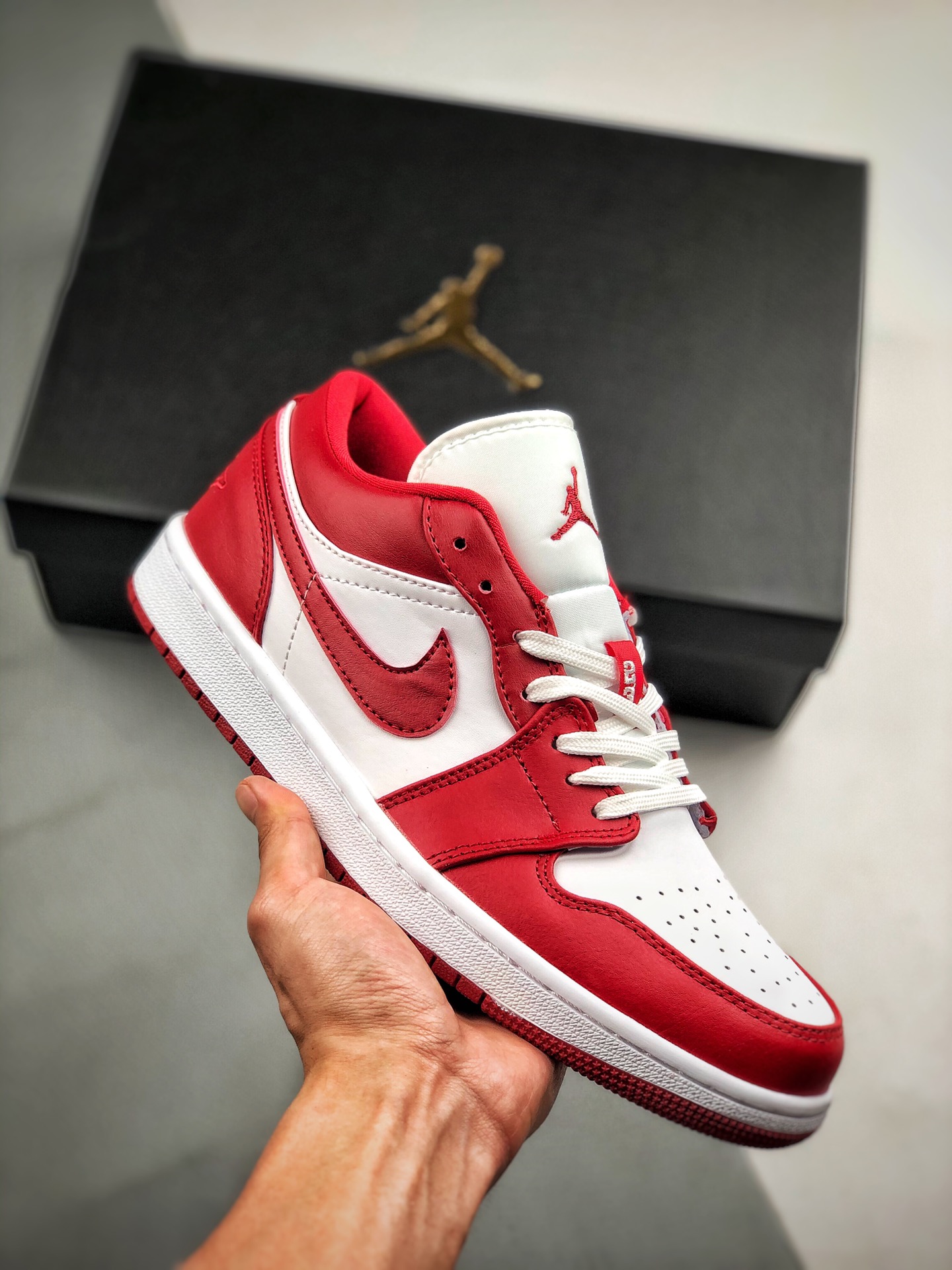 Apoyo contra reembolso Air Jordan 1 Low Blanco y rojo Módulo de airbag incorporado original Suela de molde A Cuero de b…