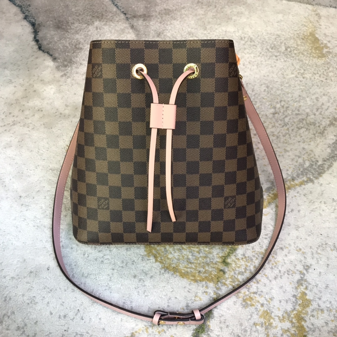 Louis Vuitton LV NeoNoe Bucket Bags Burgundy Pink Red Yellow Monogram Canvas Calfskin Cowhide Spring Collection N44022