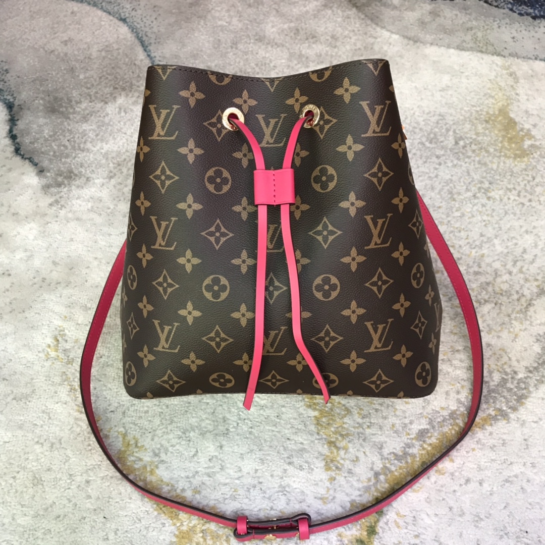 Louis Vuitton LV NeoNoe Handbags Bucket Bags Red Monogram Canvas Calfskin Cowhide Spring Collection M44022