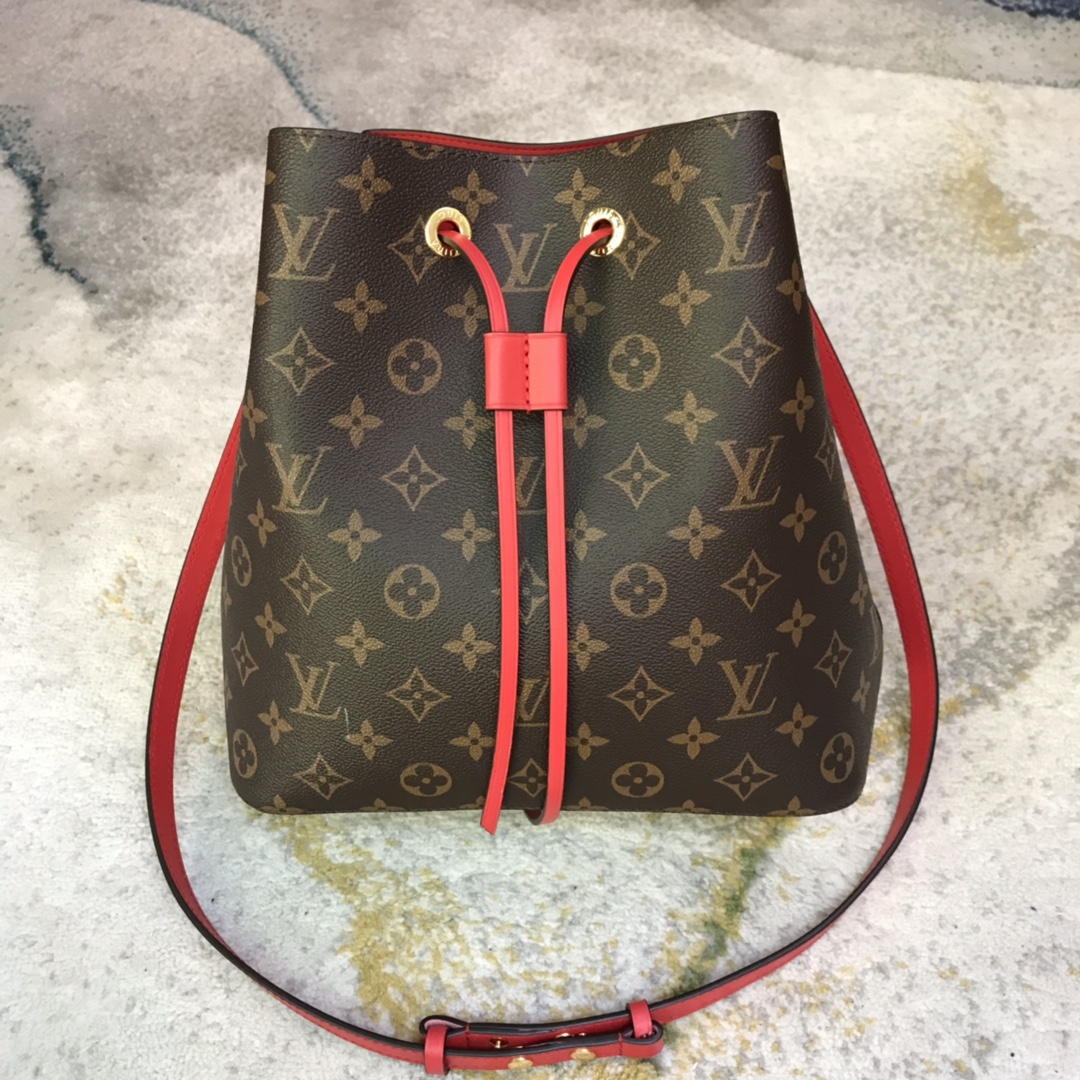 Best Luxury Replica
 Louis Vuitton LV NeoNoe Best
 Handbags Bucket Bags Red Monogram Canvas Calfskin Cowhide Spring Collection M44022