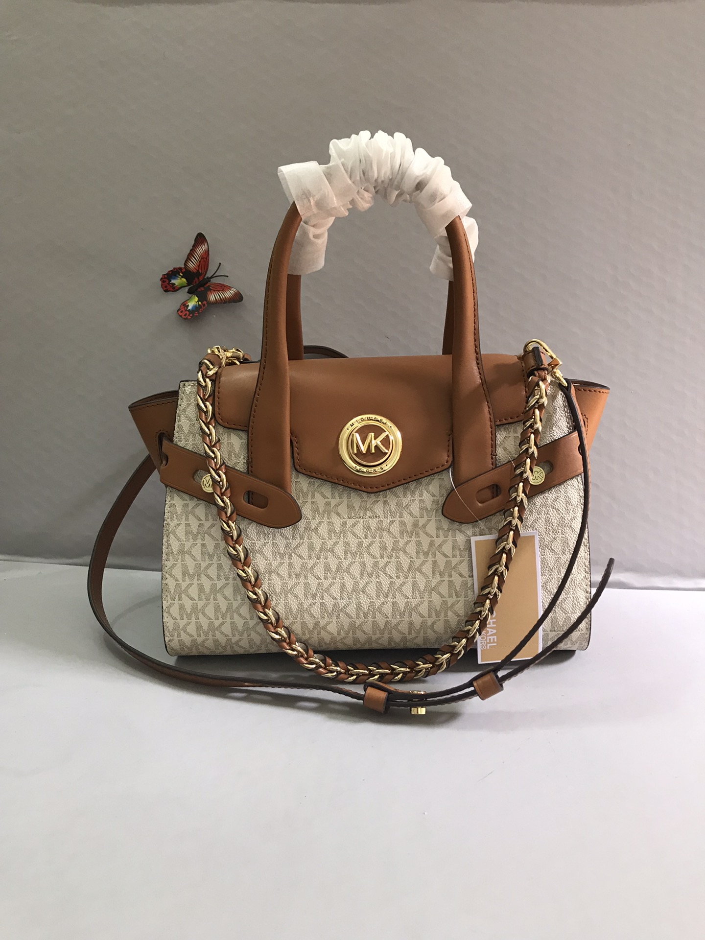 Michael Kors 耳朵包棕色拼白色