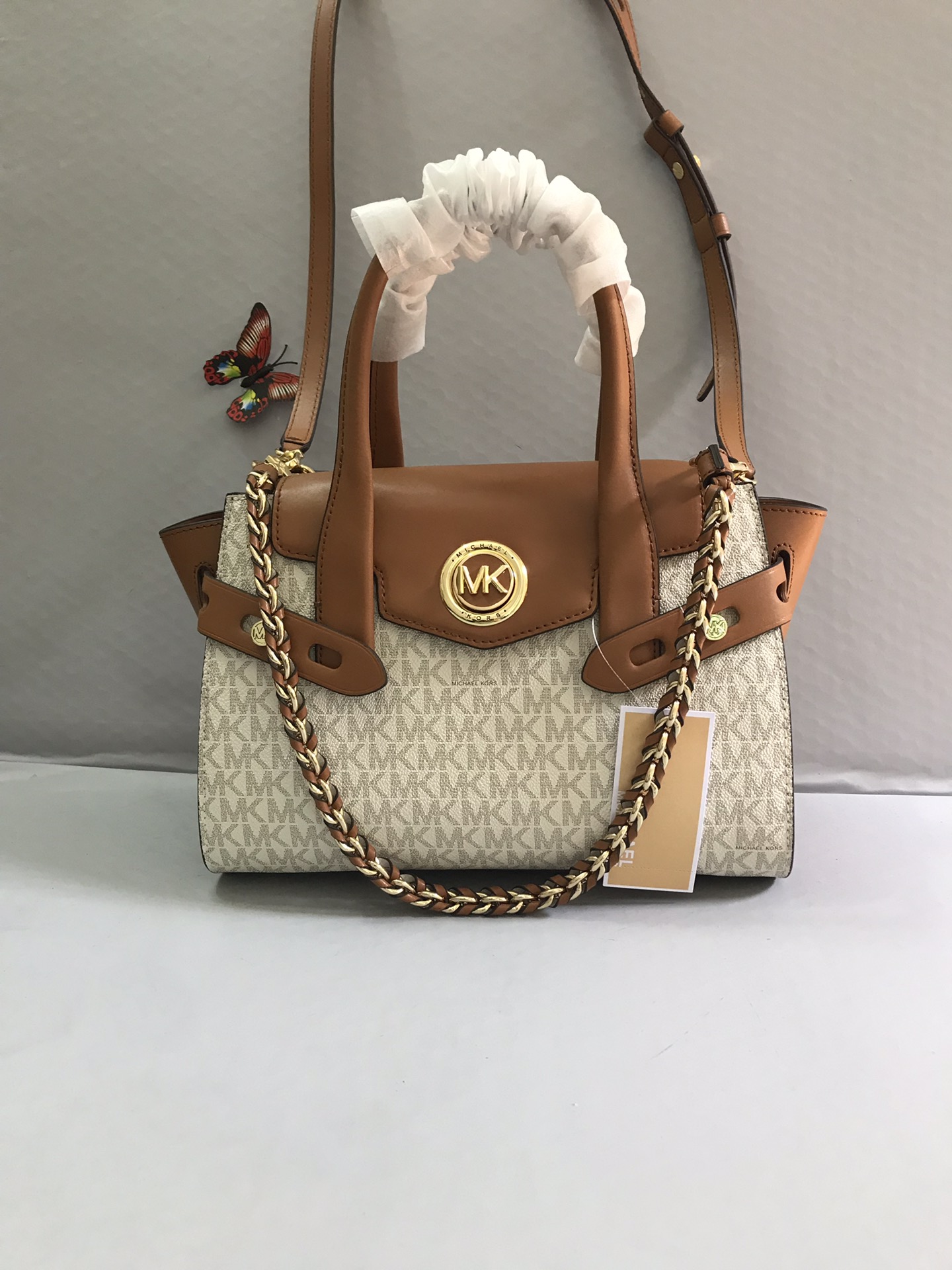 Michael Kors 耳朵包棕色拼白色