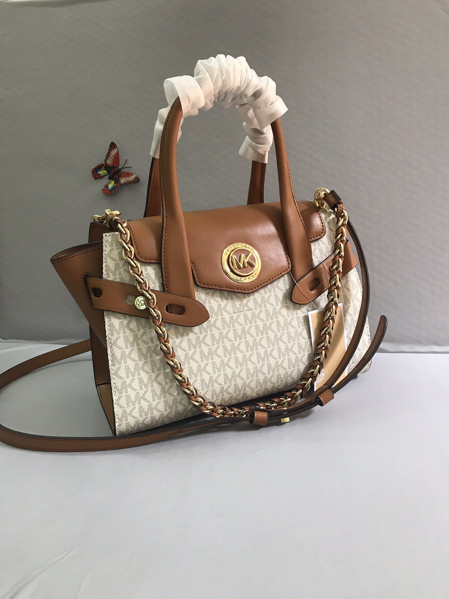 Michael Kors 耳朵包棕色拼白色