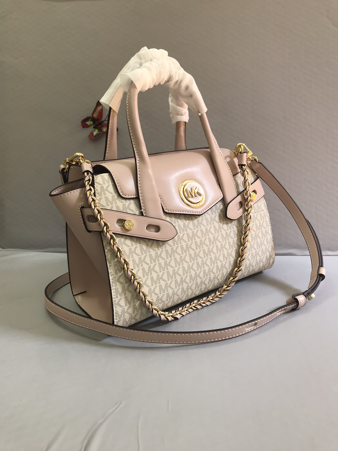 Michael Kors 耳朵包粉拼白色