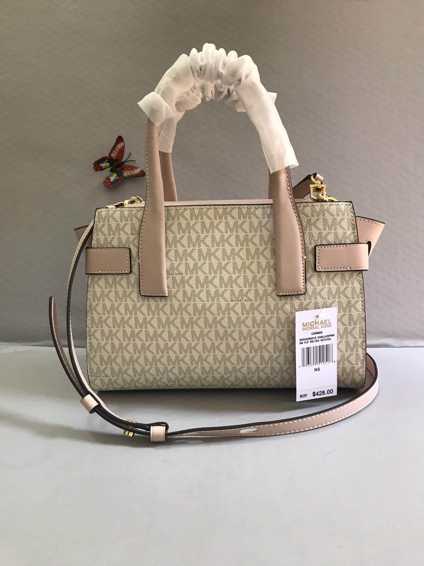 Michael Kors 耳朵包粉拼白色
