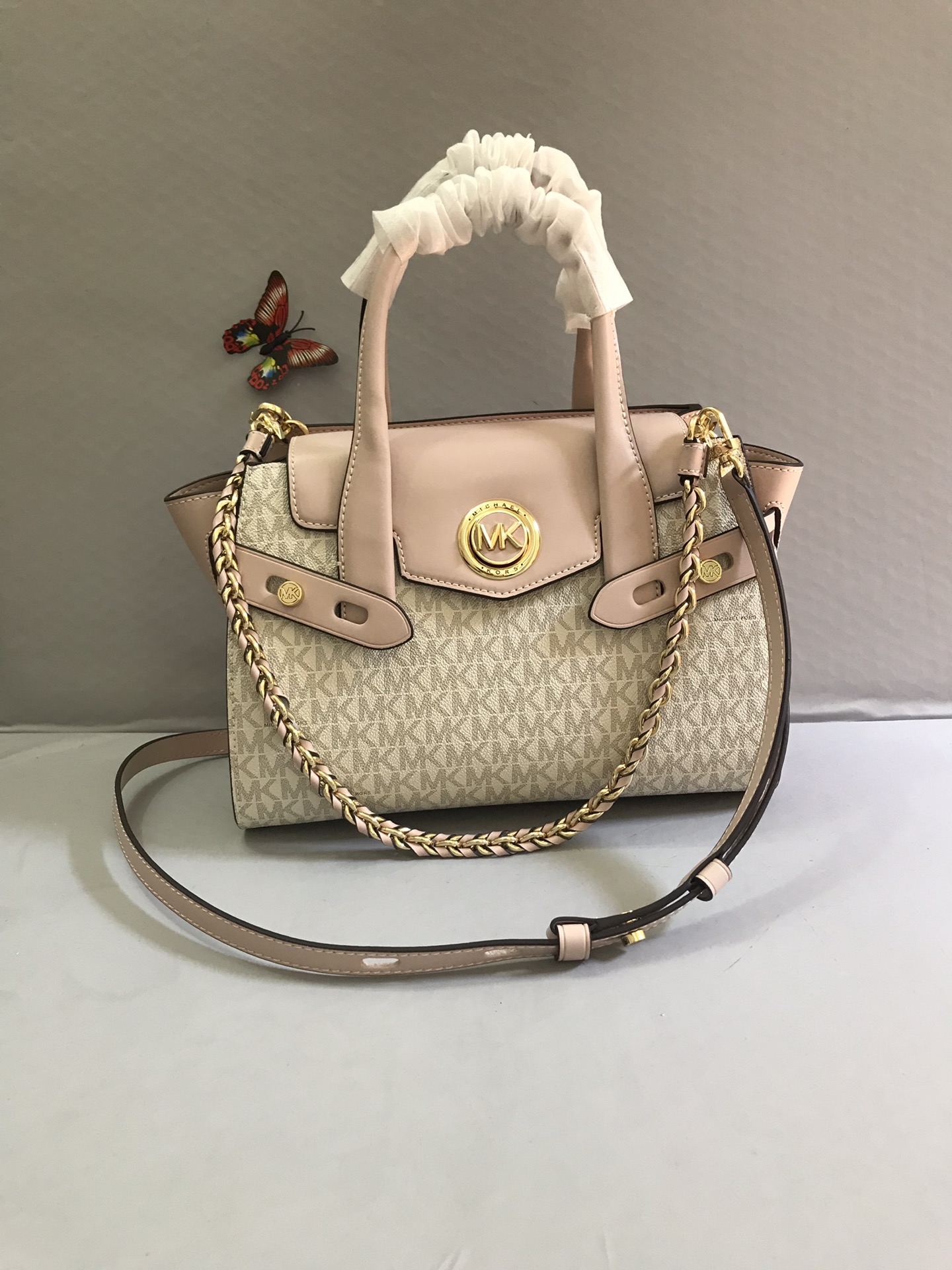 Michael Kors 耳朵包粉拼白色