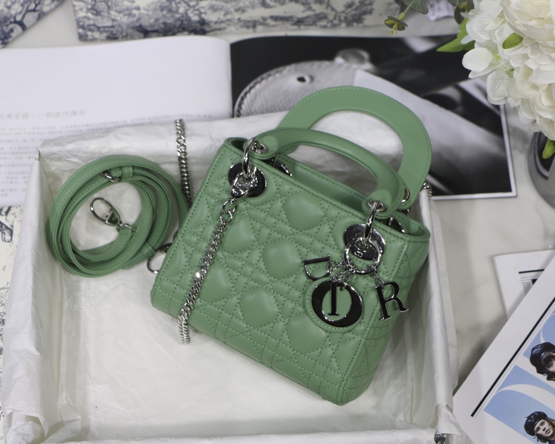 Lady Dior Bag Lambskin Cannage Double Strap Chain Mini