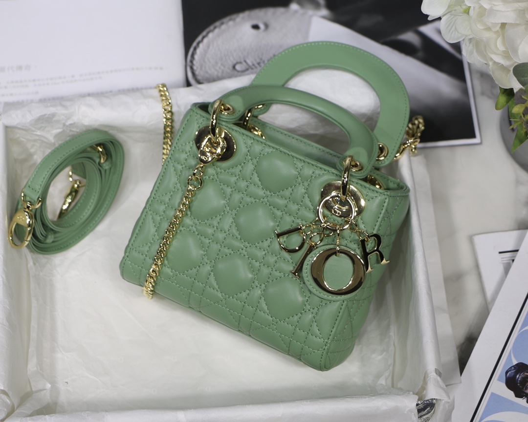 Lady Dior Bag Lambskin Cannage Double Strap Chain Mini