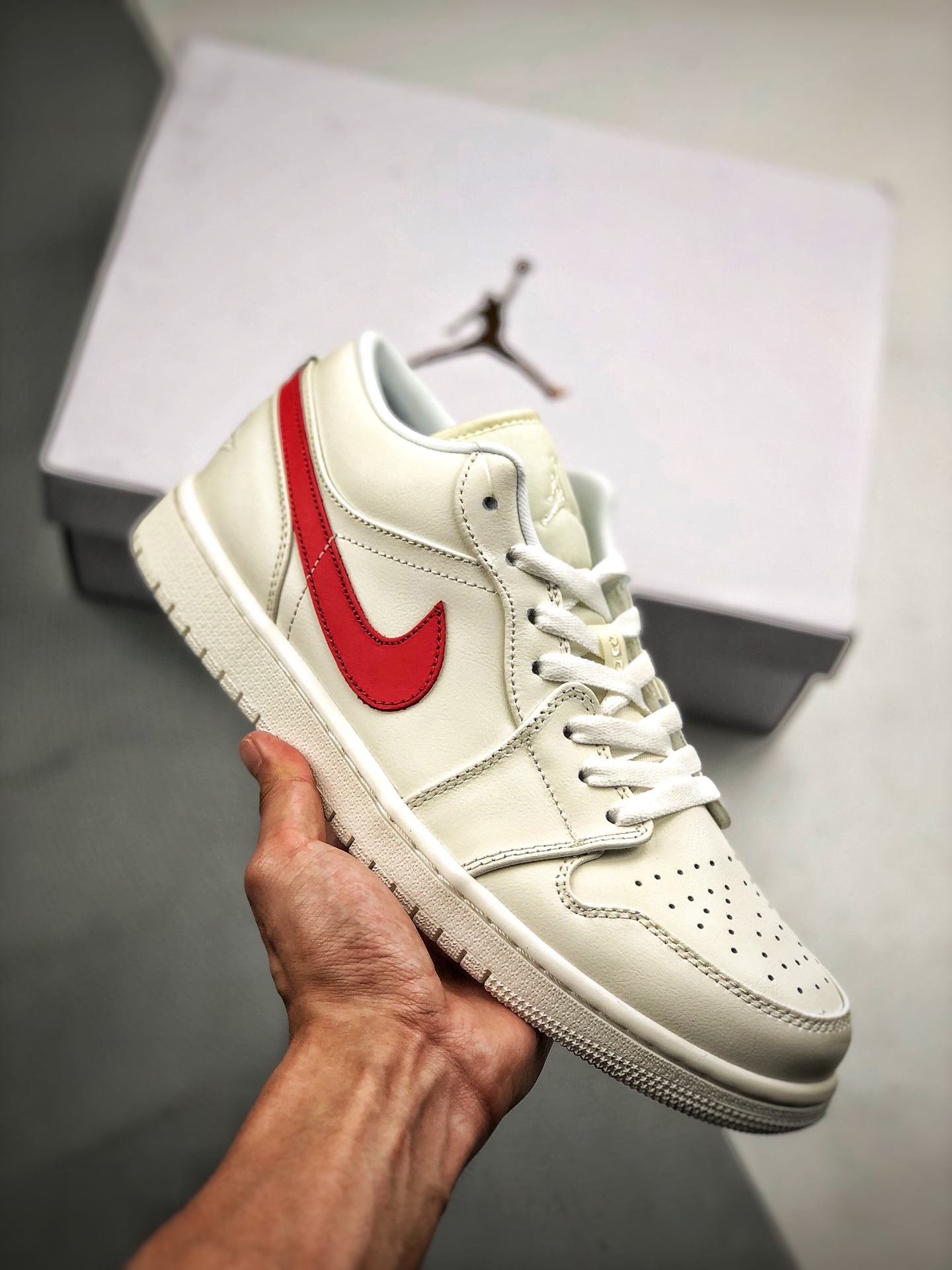 Admite pago contra reembolso Air Jordan 1 Low Blanco/Rojo lechoso, módulo de airbag incorporado de fábrica, s…