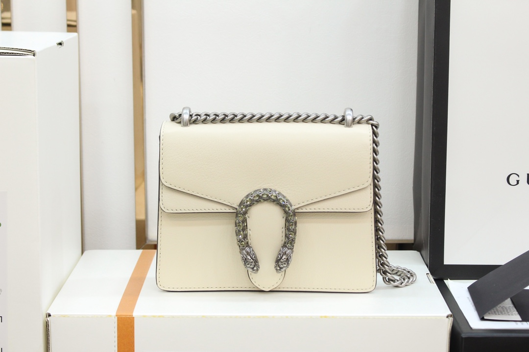 GUCCI Dionysus Tiger Head Clasp White Chain Bag Crossbody Shoulder Bag