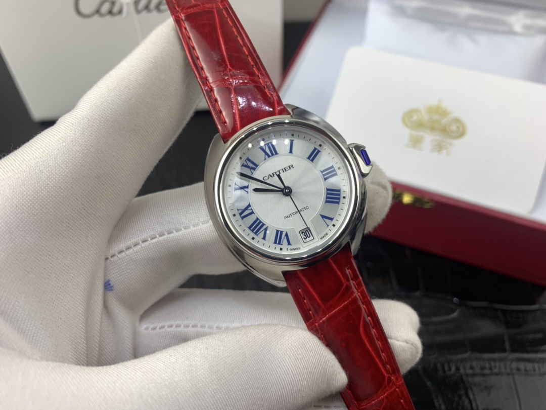 Cartier 皇家 卡地亚钥匙系列女款酒红色鳄鱼皮表带
