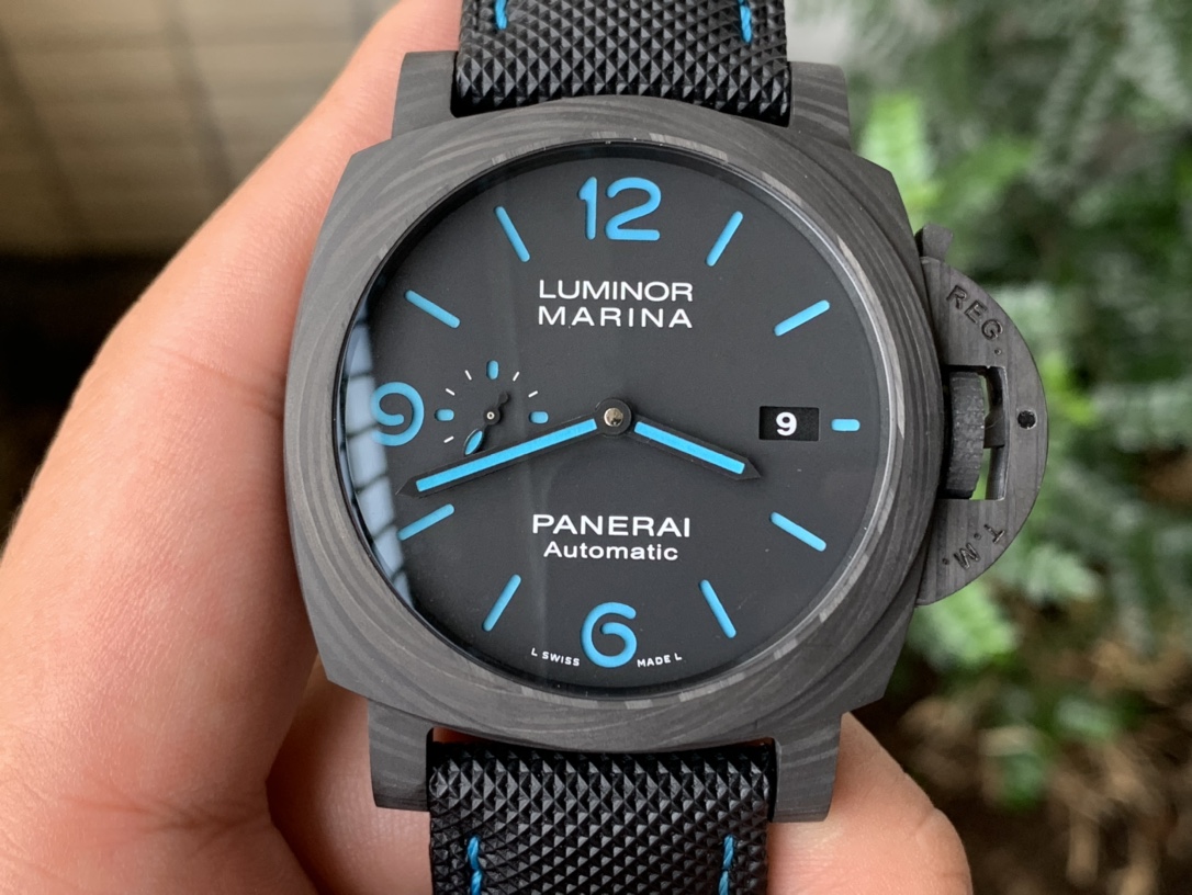 Panerai Luminor Relógio Preto Azul Borracha Colecção de Verão Correia borracha PAM01661