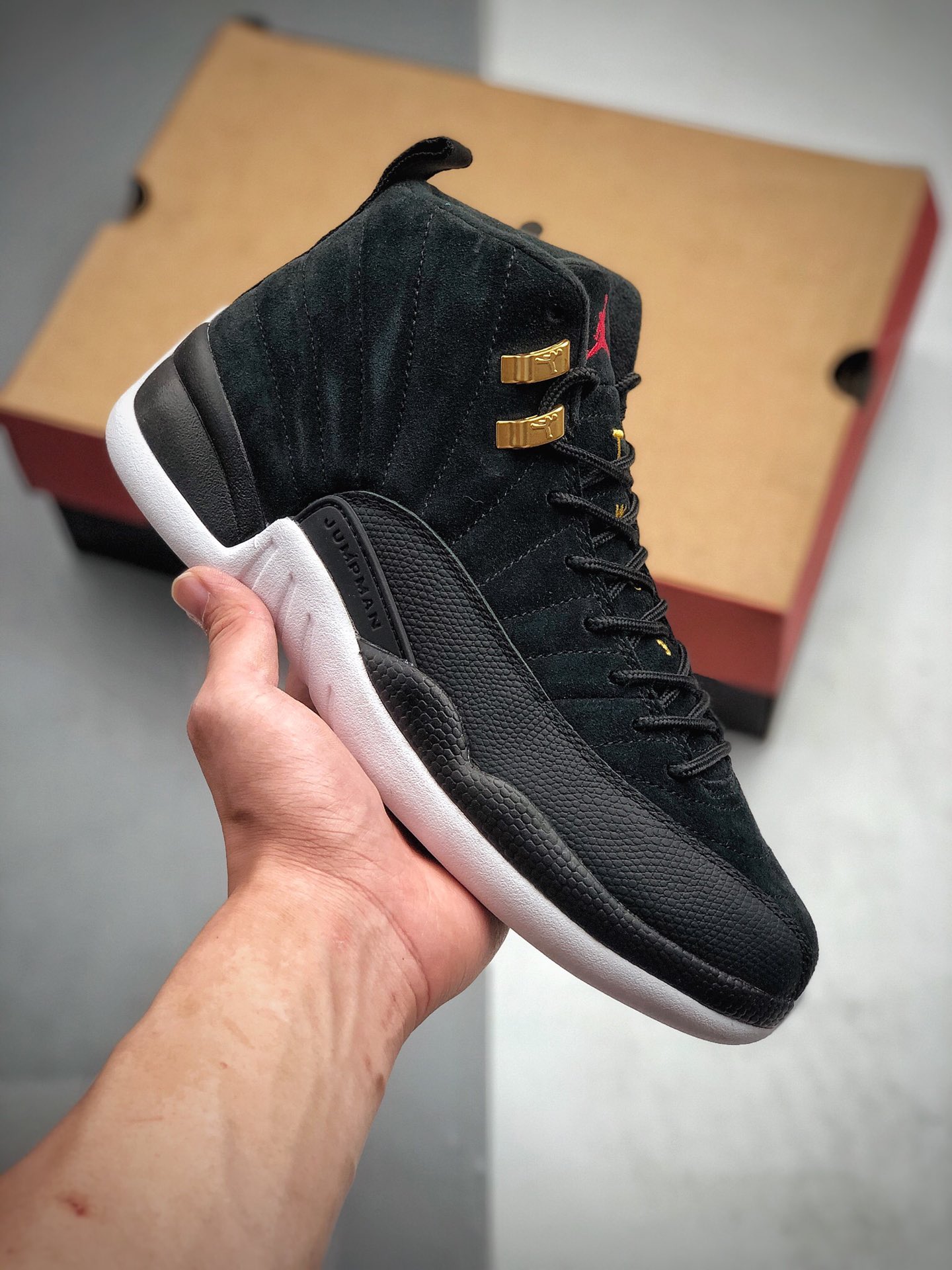 特价260 纯原版本 乔丹12 Air Jordan 12 Reverse Taxi AJ12乔12 出租车黑金扣 反转   货号：130690-017