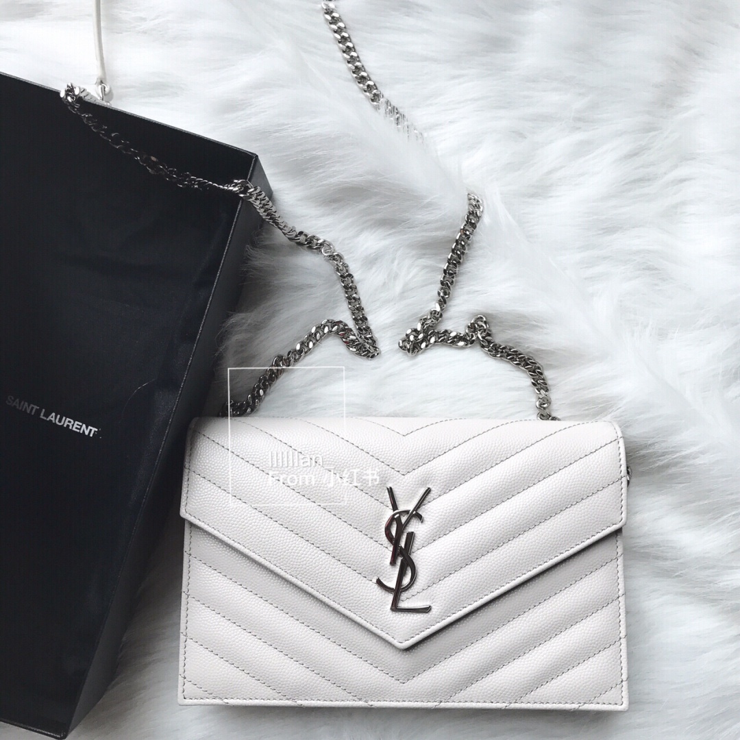 Saint laurent Ysl woc19小号信封包 393953白色银扣