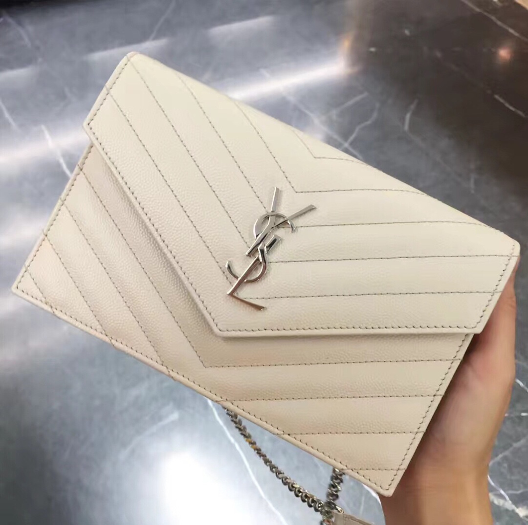 Saint laurent Ysl woc19小号信封包 393953白色银扣