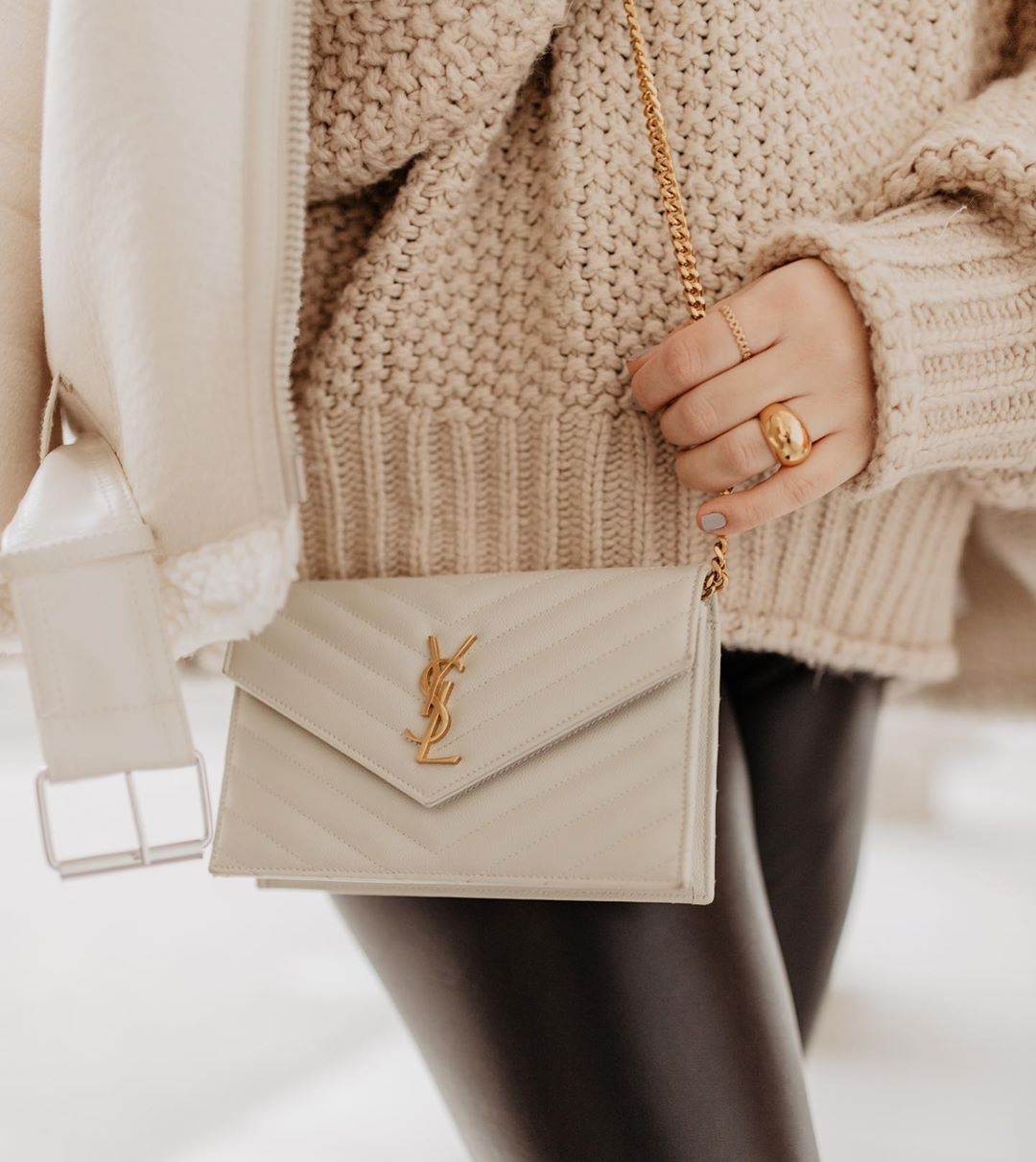 Saint laurent Ysl woc19小号信封包 393953白色金扣