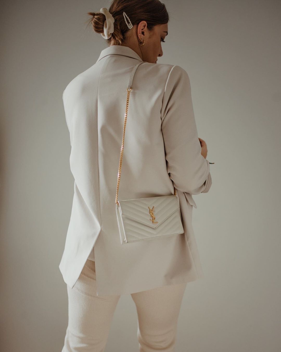 Saint laurent Ysl woc19小号信封包 393953白色金扣