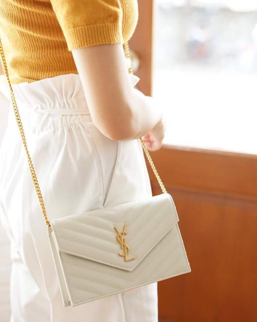 Saint laurent Ysl woc19小号信封包 393953白色金扣