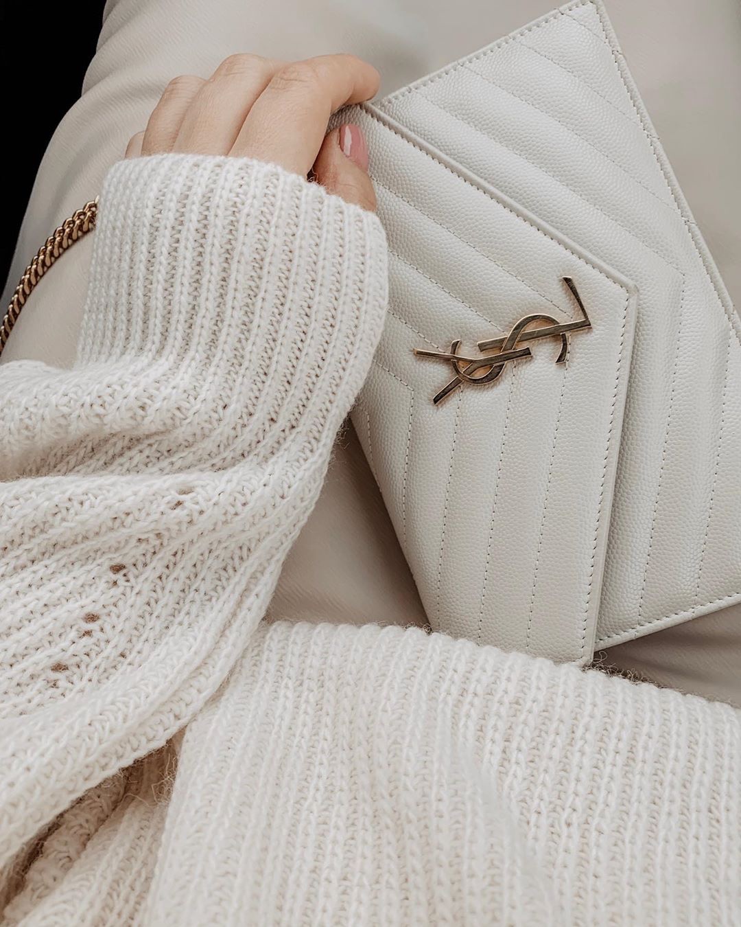 Saint laurent Ysl woc19小号信封包 393953白色金扣