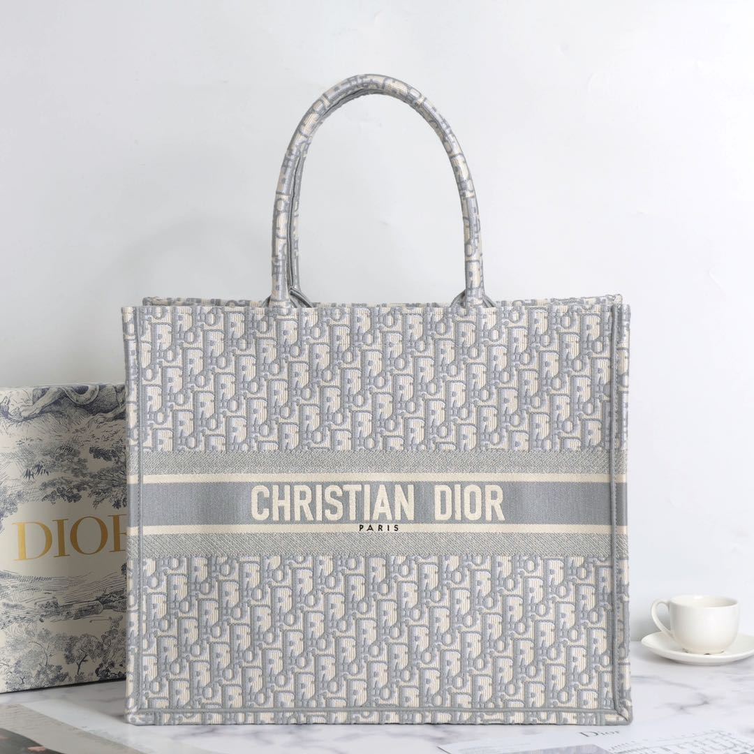 Dior Handbags Tote Bags Grey Embroidery